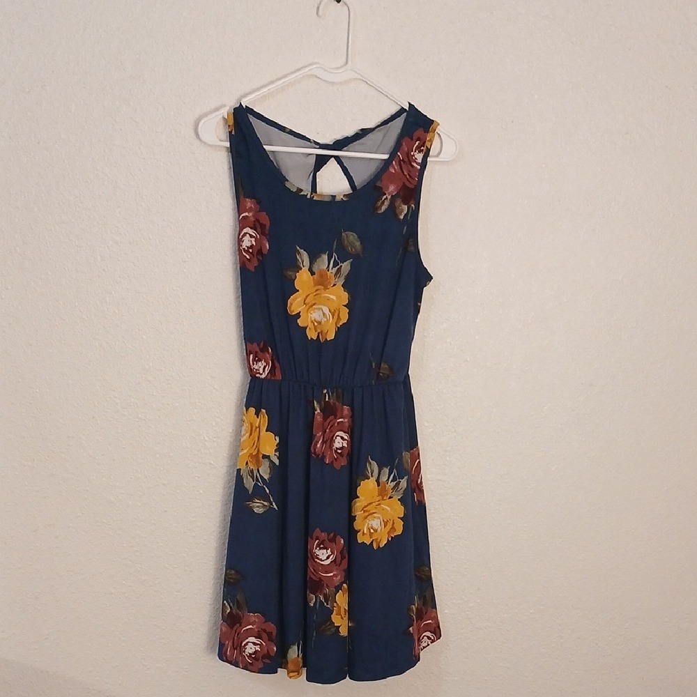 Blue and Yellow Sleeveless Scoop Neck Sundress